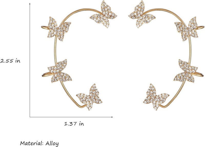 DOLLESS Butterfly Ear Cuffs Earrings Rhinestone Butterfly Ear Wrap No Piercing Ear Cuff Clip On Earrings for Women - Image 5